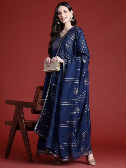 Dhiyona AN Printed Panelled Sequinned Kurta with Sharara & Dupatta
