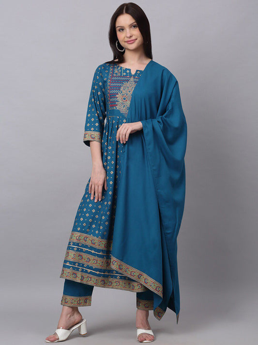 Dhiyona KL Floral Printed Kurta with Trousers & Dupatta