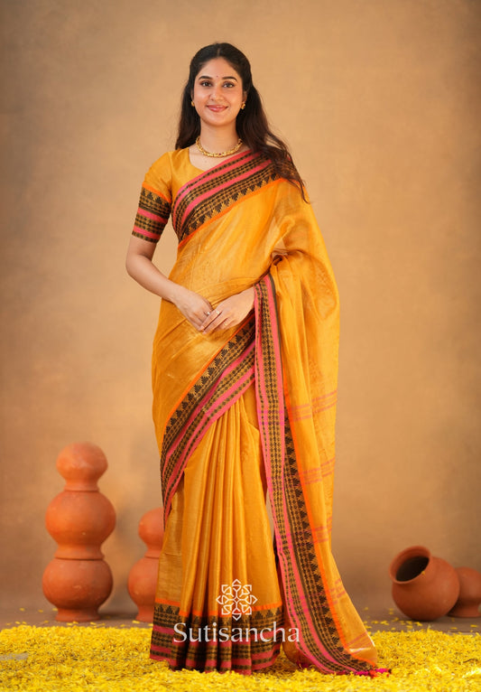 Dhiyona SS South Charm Tissue Cotton Saree with Traditional Border