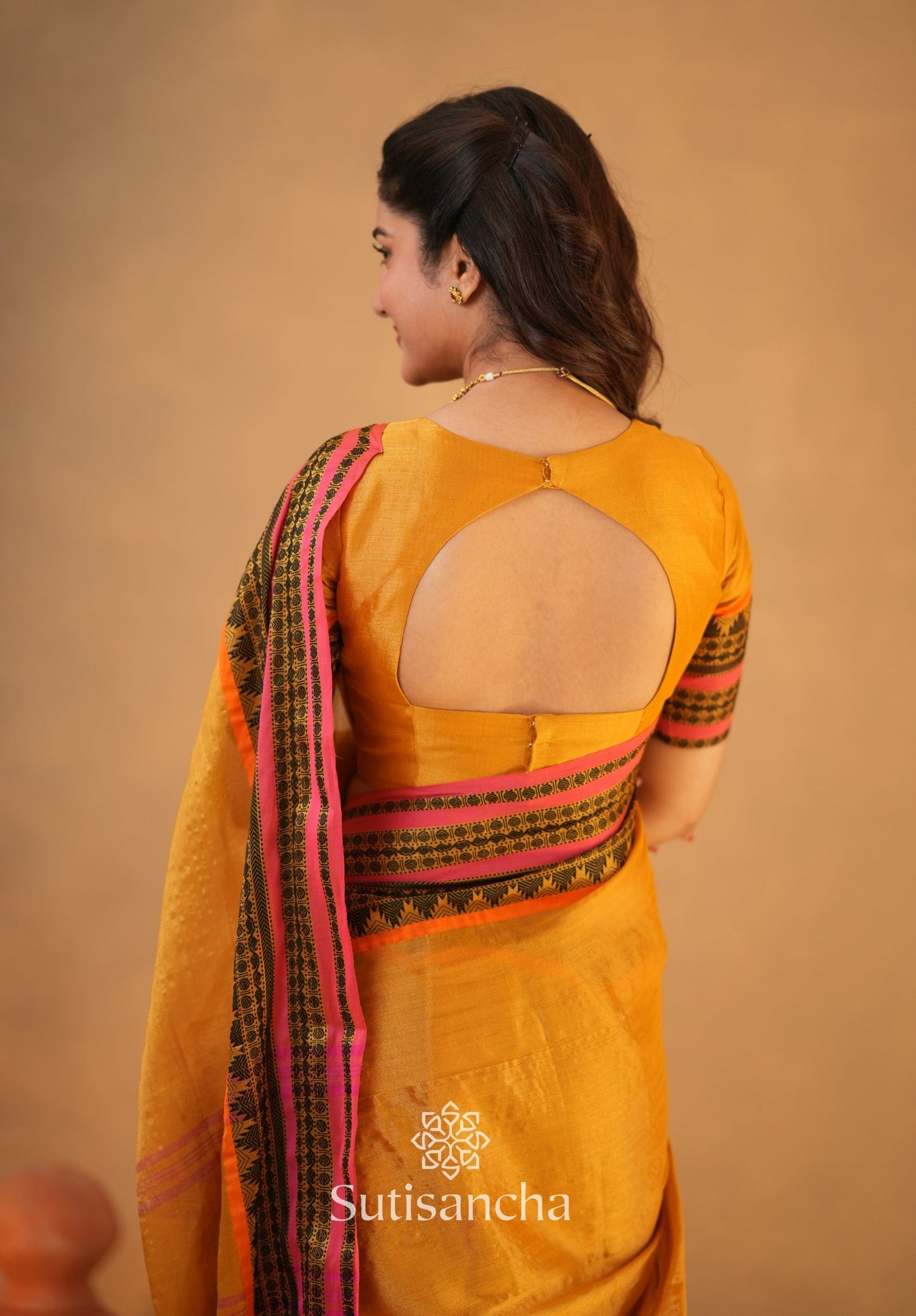 Dhiyona SS South Charm Tissue Cotton Saree with Traditional Border