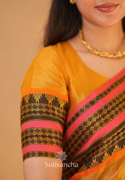 Dhiyona SS South Charm Tissue Cotton Saree with Traditional Border