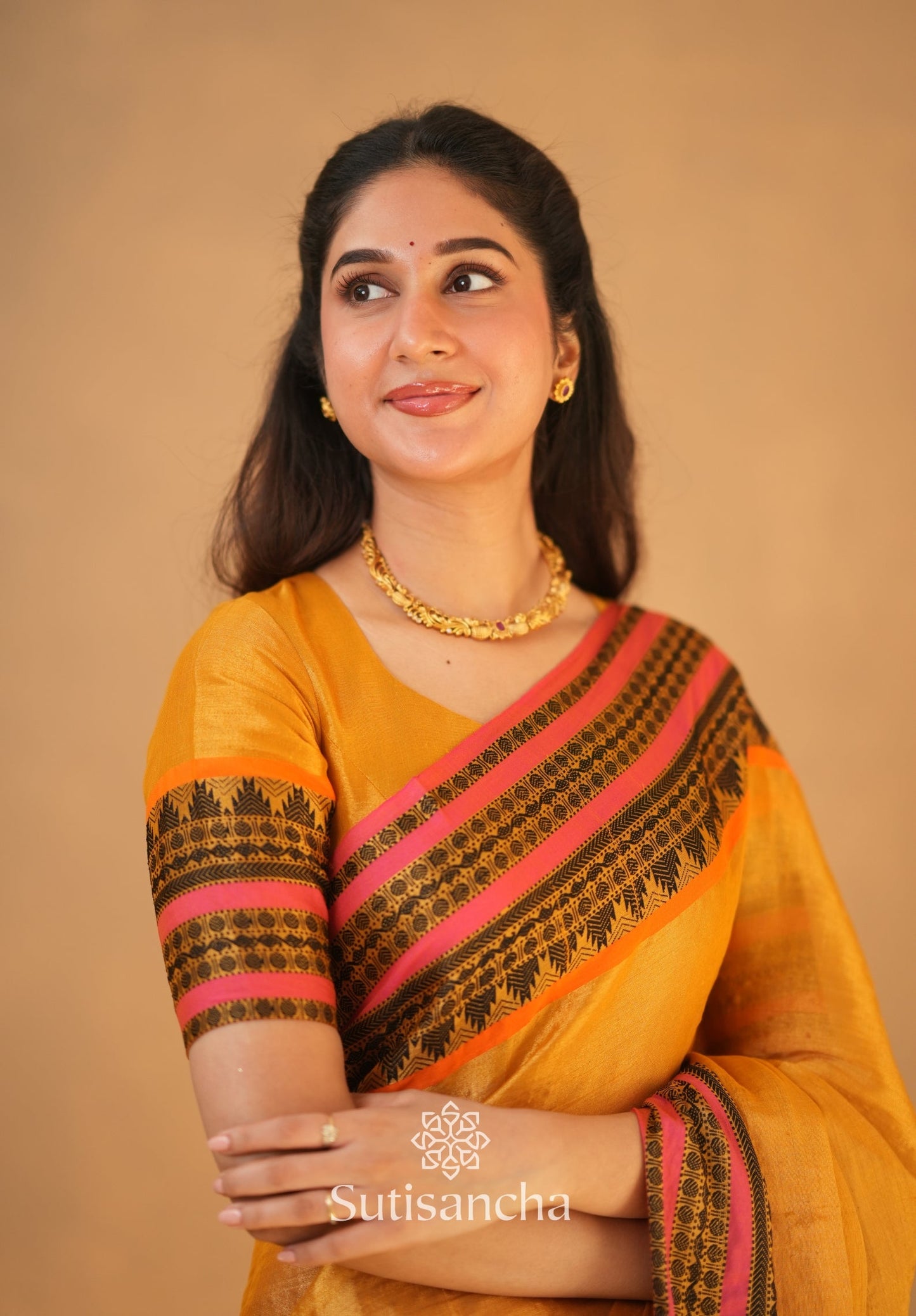 Dhiyona SS South Charm Tissue Cotton Saree with Traditional Border
