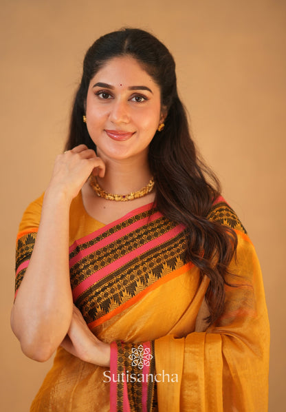 Dhiyona SS South Charm Tissue Cotton Saree with Traditional Border