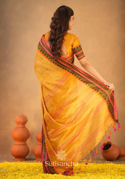 Dhiyona SS South Charm Tissue Cotton Saree with Traditional Border