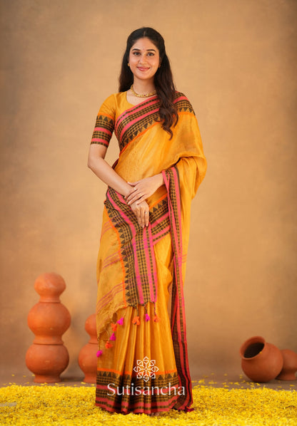 Dhiyona SS South Charm Tissue Cotton Saree with Traditional Border