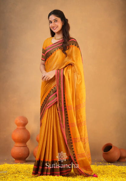 Dhiyona SS South Charm Tissue Cotton Saree with Traditional Border