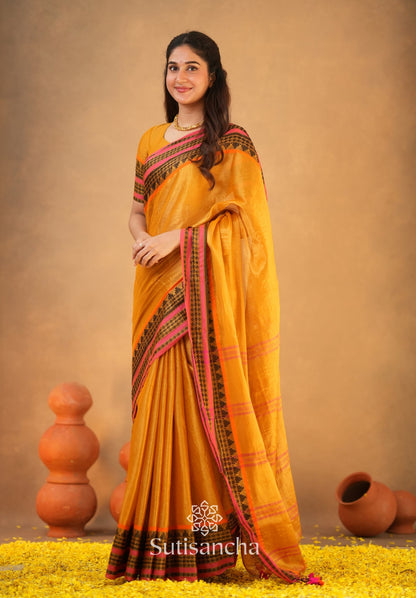 Dhiyona SS South Charm Tissue Cotton Saree with Traditional Border