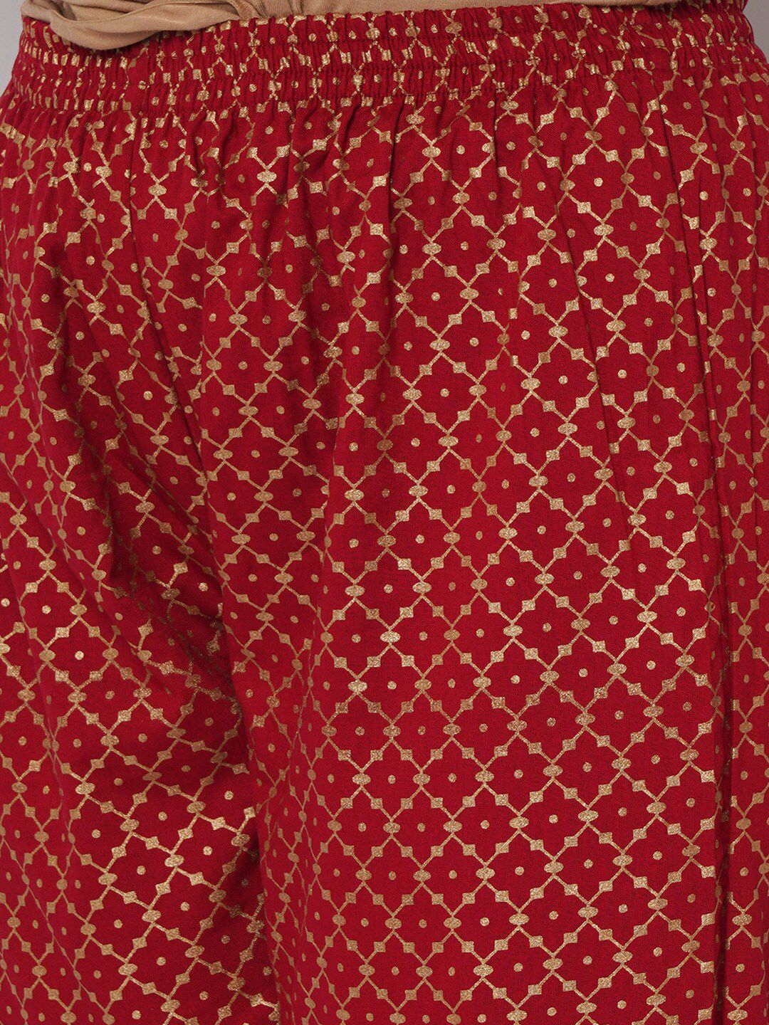 Dhiyona KL Women Red Ethnic Motifs Embroidered Gotta Patti Kurti with Trousers & With Dupatta