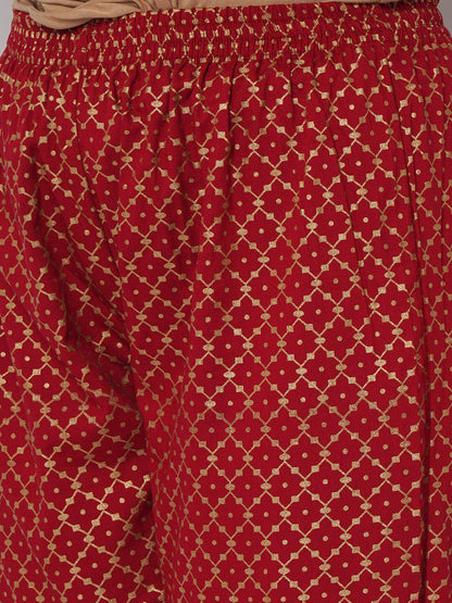 Dhiyona KL Women Red Ethnic Motifs Embroidered Gotta Patti Kurti with Trousers & With Dupatta