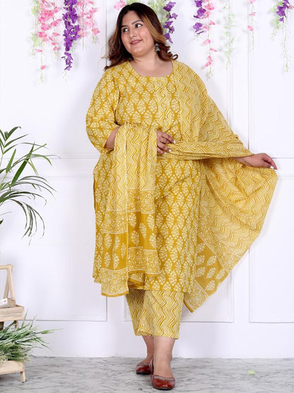 Dhiyona KL Floral Printed Regular Sequinned Pure Cotton Kurta with Trouser & With Dupatta