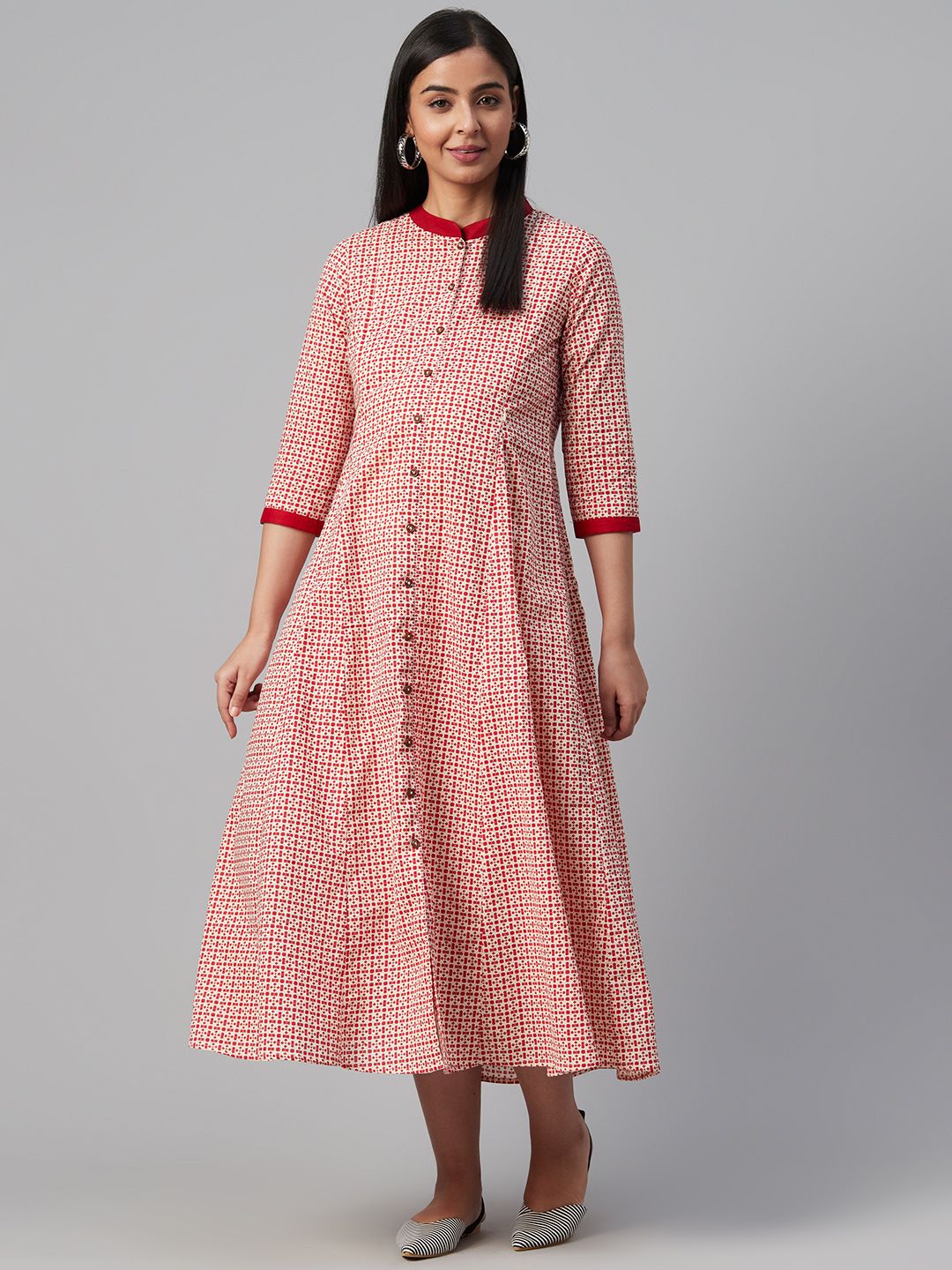 Dhiyona AY Women's White & Red Printed Maternity A-Line Dress