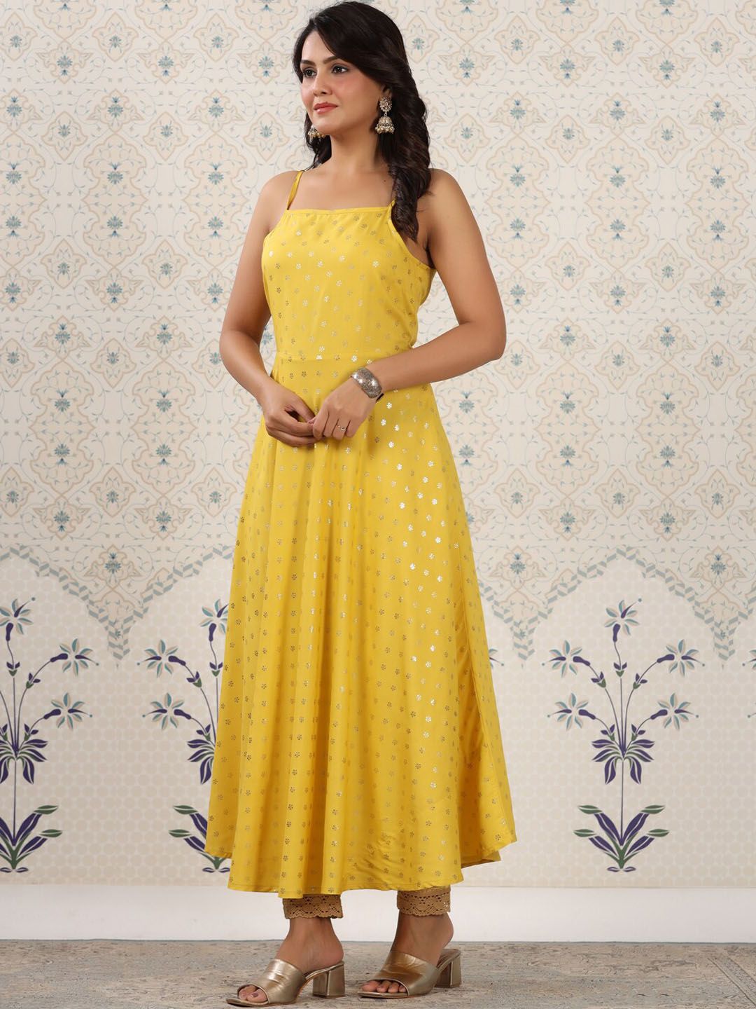 Dhiyona OD  Floral Printed Shoulder Straps Anarkali Kurta