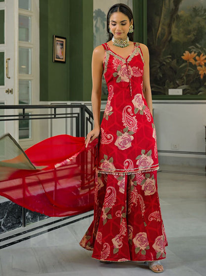 Dhiyona HOP Women Floral Printed Kurta with Sharara & Dupatta