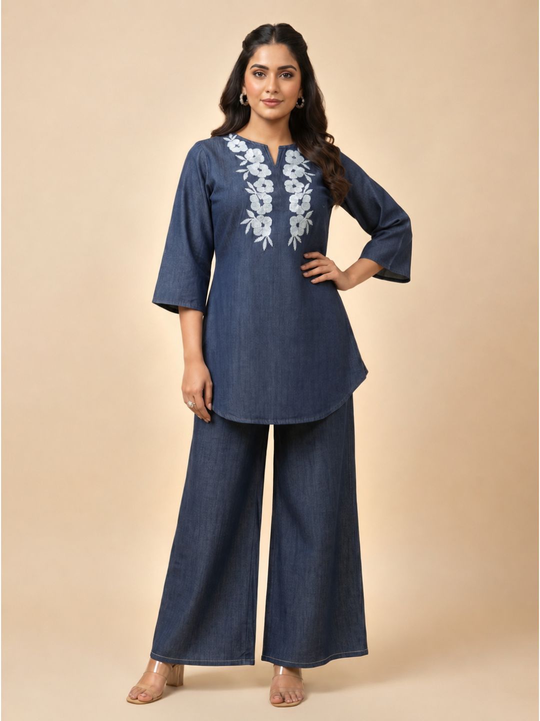 Prisha royal embroidery denim co-ord set
