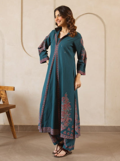 Karen cyan printed kurta pant set