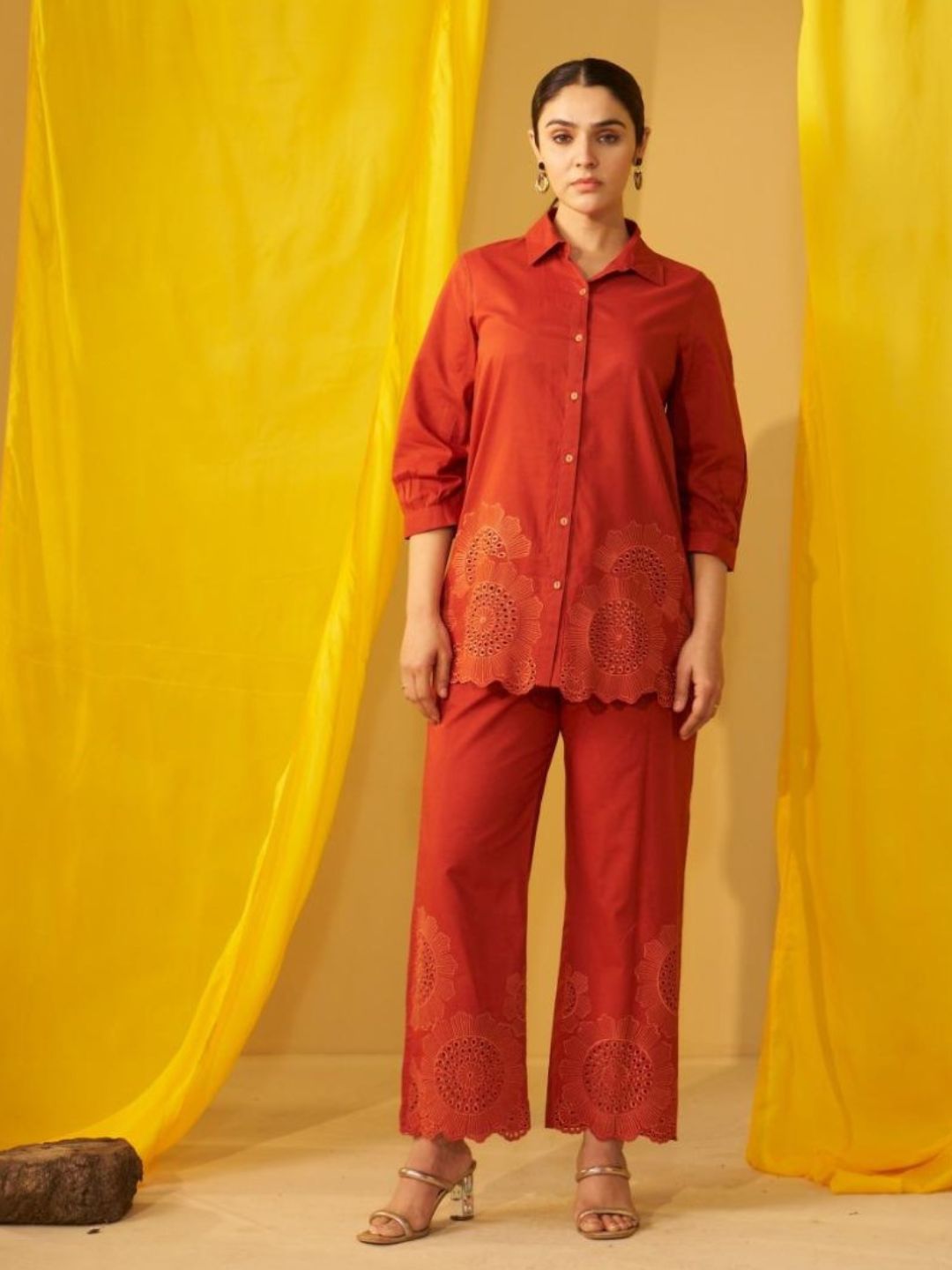 Tisca apricot embroidery co-ord set