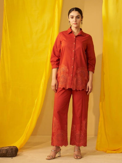 Tisca apricot embroidery co-ord set