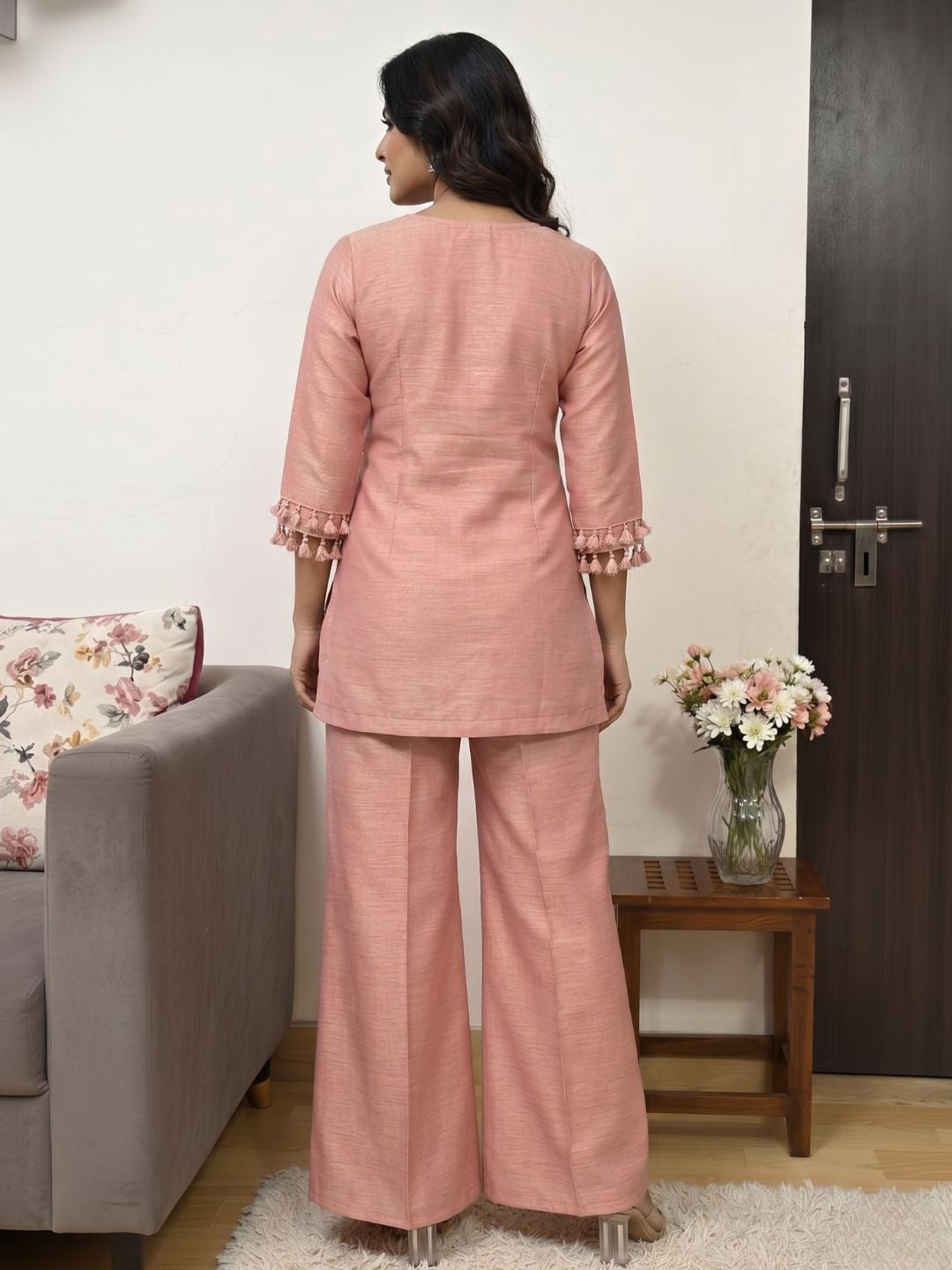 Prisha salmon embroidery co-ord set