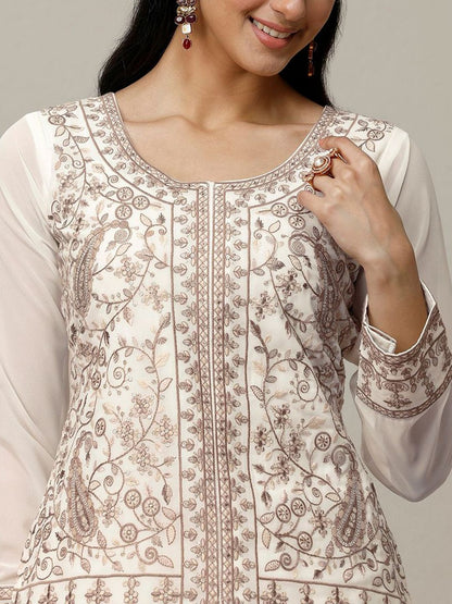Dhiyona LL Women Ethnic Motifs Embroidered Panelled Thread Work Kurta with Palazzos & With Dupatta