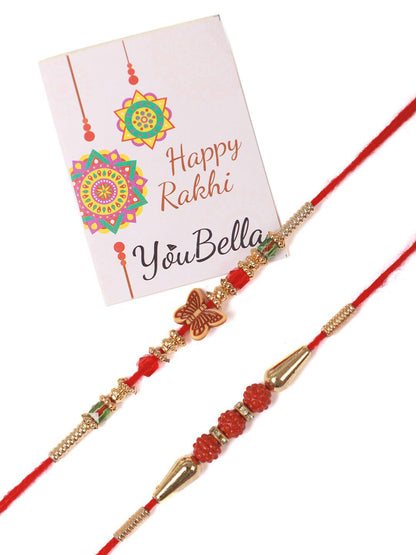 Dhiyona Set Of 4  Stone Studded Rakhi Greeting Card & Roli Chawal