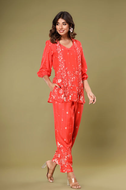 Roshni Crimson Muslin Co-ord Set