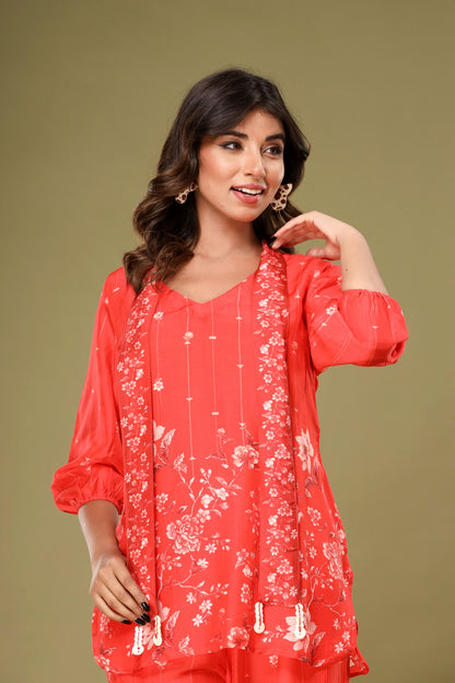 Roshni Crimson Muslin Co-ord Set
