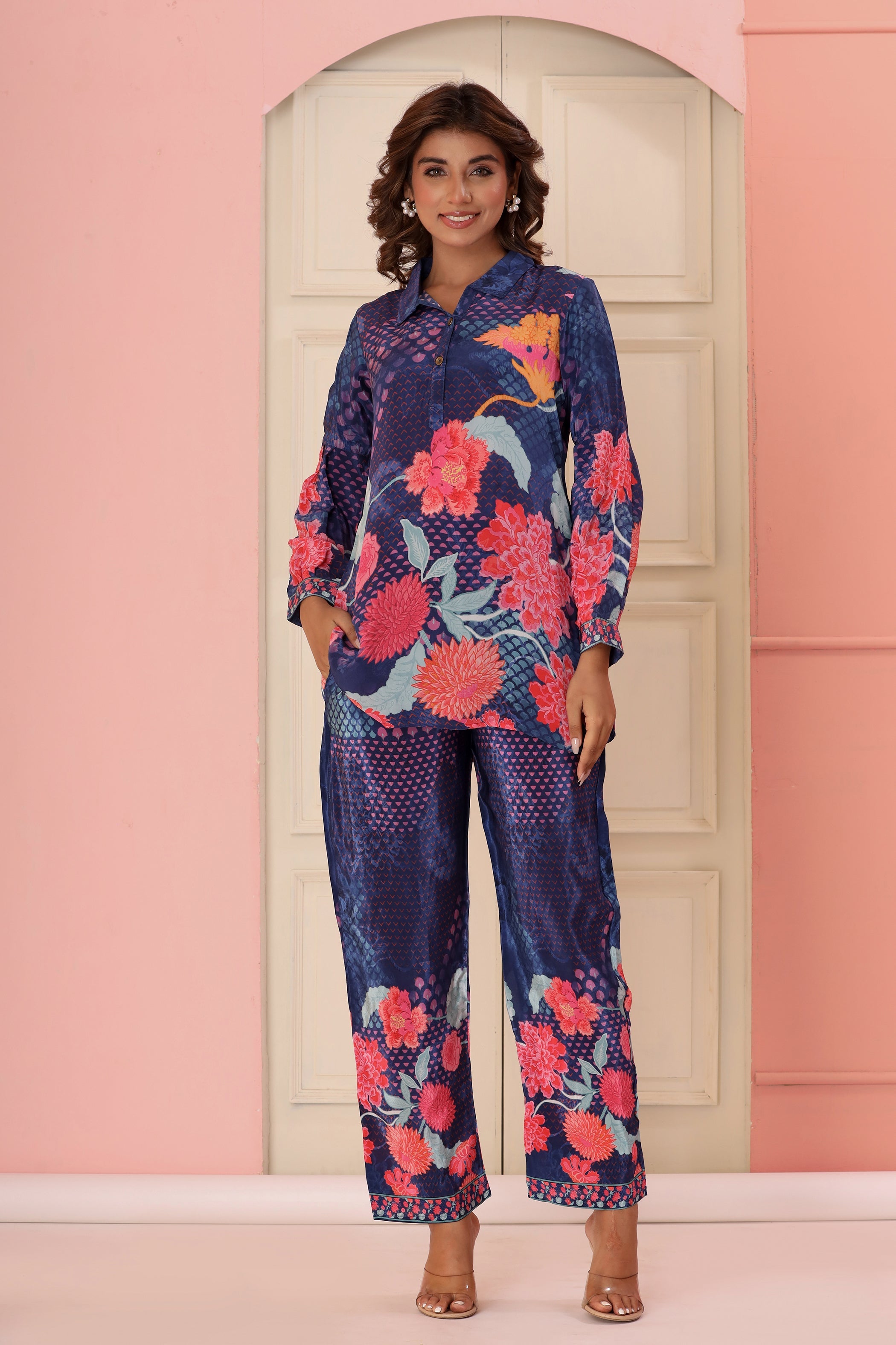 Dhwani Indigo Digital Print Pure Crepe Premium Co-ord Set