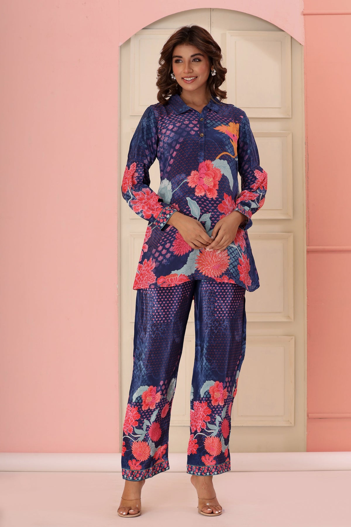 Dhwani Indigo Digital Print Pure Crepe Premium Co-ord Set