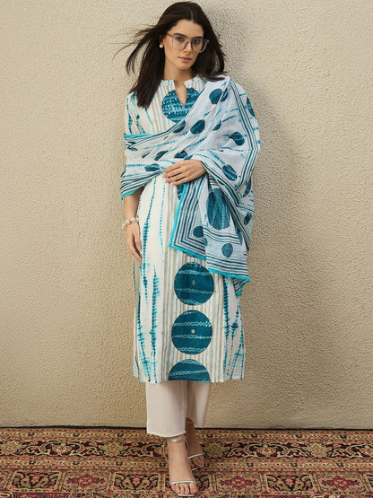 Women Printed Regular Pure Cotton Kurta with Trousers & With Dupatta