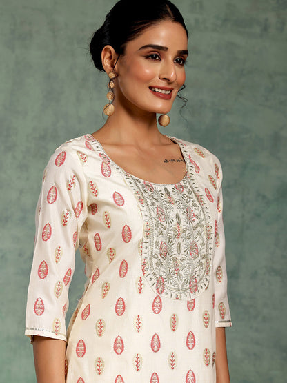 Women Ethnic Motifs Printed Regular Thread Work Kurta with Trousers & With Dupatta