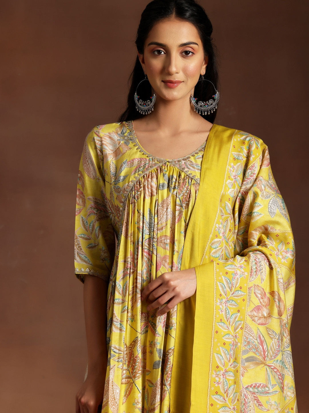 Women Floral Printed Tiered Sequinned Kurta with Trousers & With Dupatta
