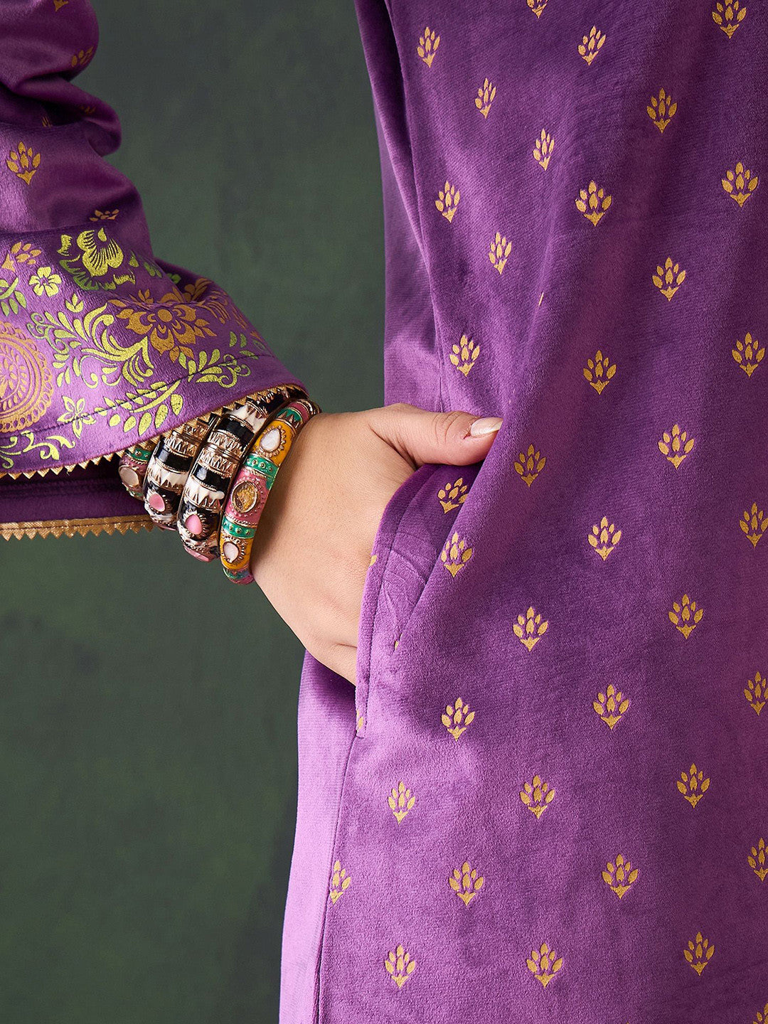 Winterwear velvet V-Neck Kashmiri Phiran Kurta & Trouser