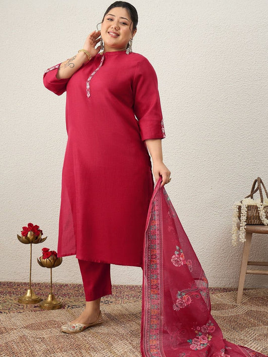 Dhiyona Women's Ethnic Motifs Regular Thread Work Kurta with Trousers & With Dupatta