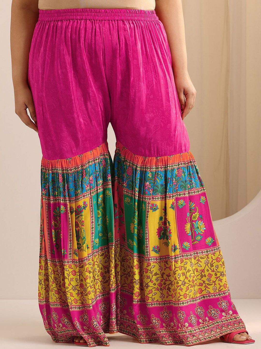 Dhiyona Women's Plus Size Ethnic Motifs Embroidered Kurta with Sharara & Dupatta