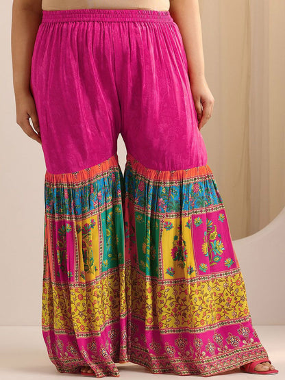 Dhiyona Women's Plus Size Ethnic Motifs Embroidered Kurta with Sharara & Dupatta