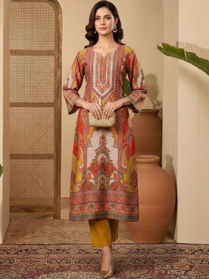 Printed V-Neck Kurta & Trousers
