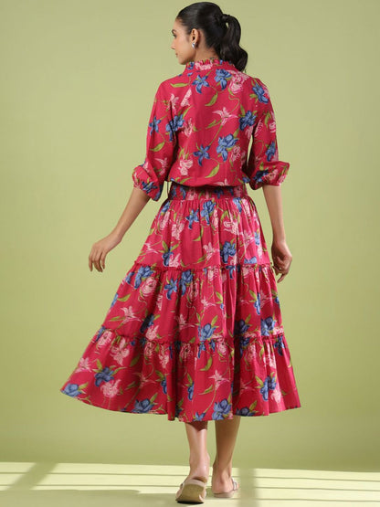 Dhiyona AY Women's Printed Tiered Flared Maxi Ethnic Dress