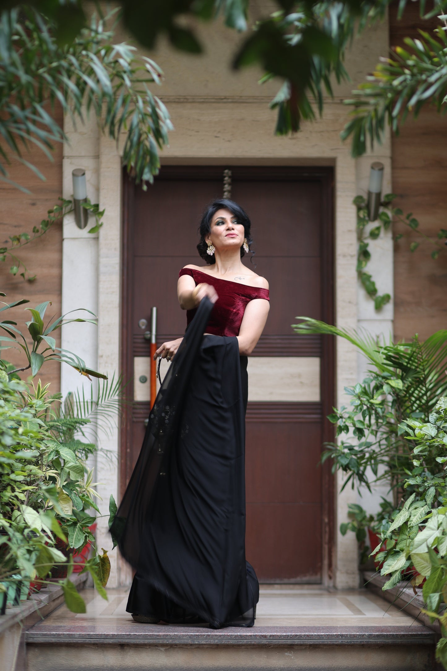 Dhiyona ST Black Satin Beauty Saree with Black Lace