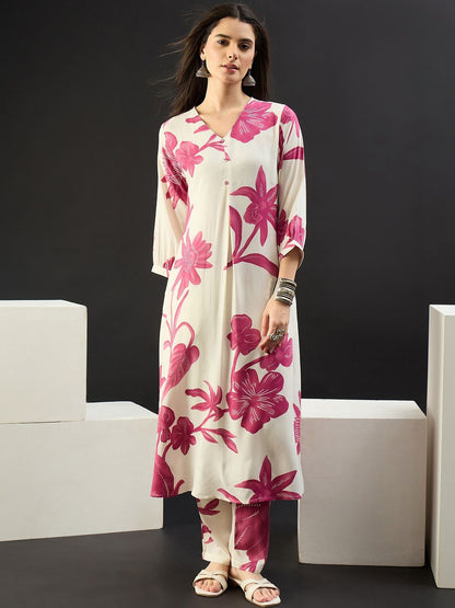 Women Floral Printed Regular Kurta with Trousers