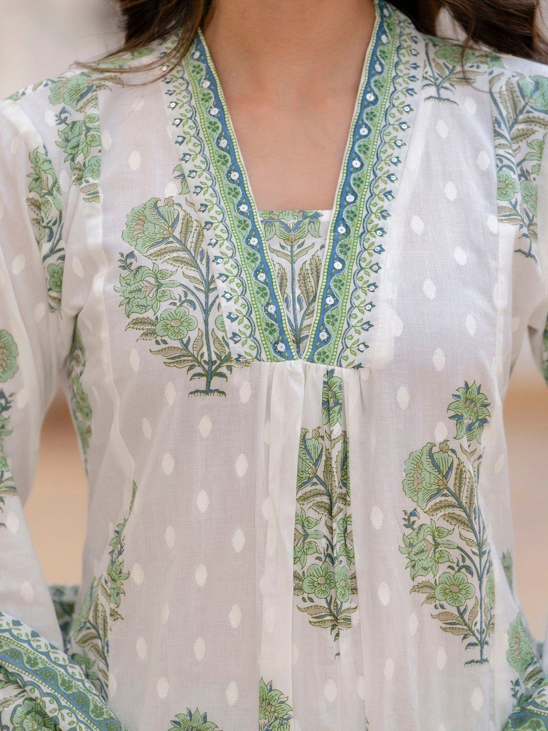 Printed Pure Cotton V-Neck Kurta & Palazzos Kurta Set