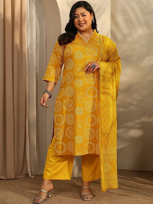 Dhiyona Women's Plus Size Printed Regular Kurta with Trousers & With Dupatta