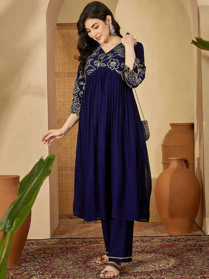 Women Embroidered Poly Georgette Kurta Sets