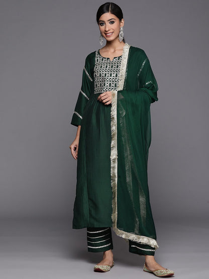 Dhiyona VA Women's Geometric Embroidered Kurta with Trousers & Dupatta