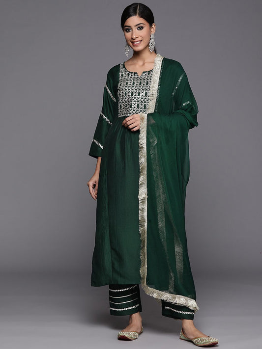 Dhiyona VA Women's Geometric Embroidered Kurta with Trousers & Dupatta