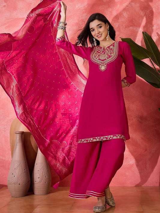 Dhiyona SN Women Ethnic Motifs Embroidered Thread Work Kurta with Palazzos & Dupatta