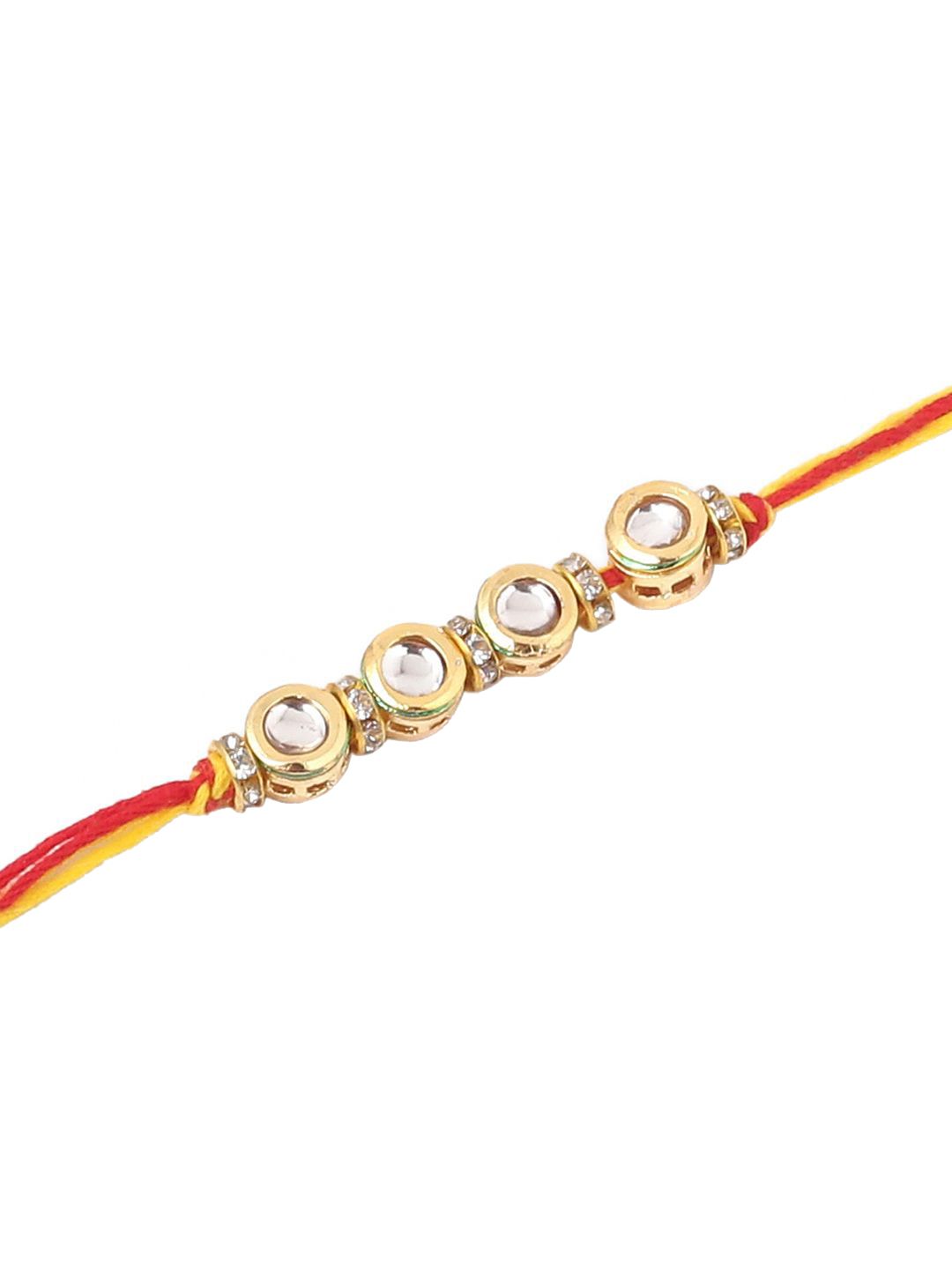 Dhiyona Kundan Studded Bhaiya Bhabhi Rakhis With Roli Chawal Chandan & Mishri