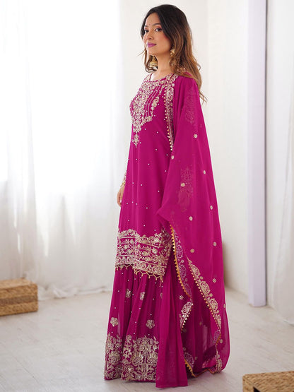 Dhiyona KL Women Ethnic Motifs Embroidered Regular Sequinned Kurta with Sharara & Dupatta