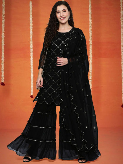 Dhiyona SN Women Sequence Embroidered Kurta & Trousers with Dupatta
