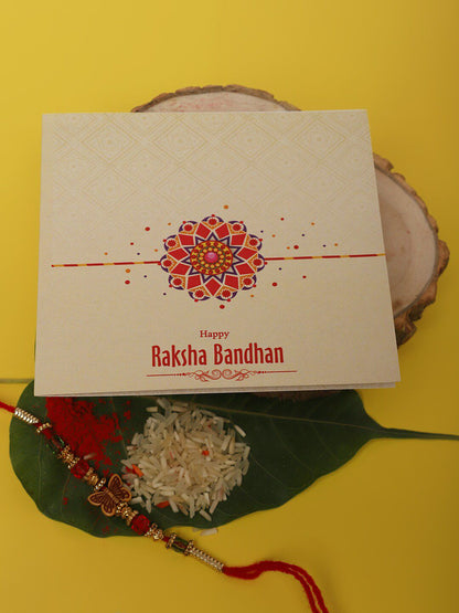 Dhiyona Butterfly Charm Beaded Rakhi Greeting Card & Roli Chawal