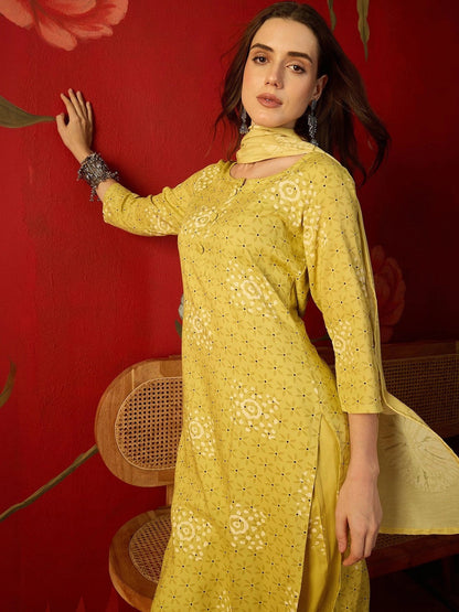 Women Ethnic Motifs Printed Regular Kurta with Trousers & With Dupatta